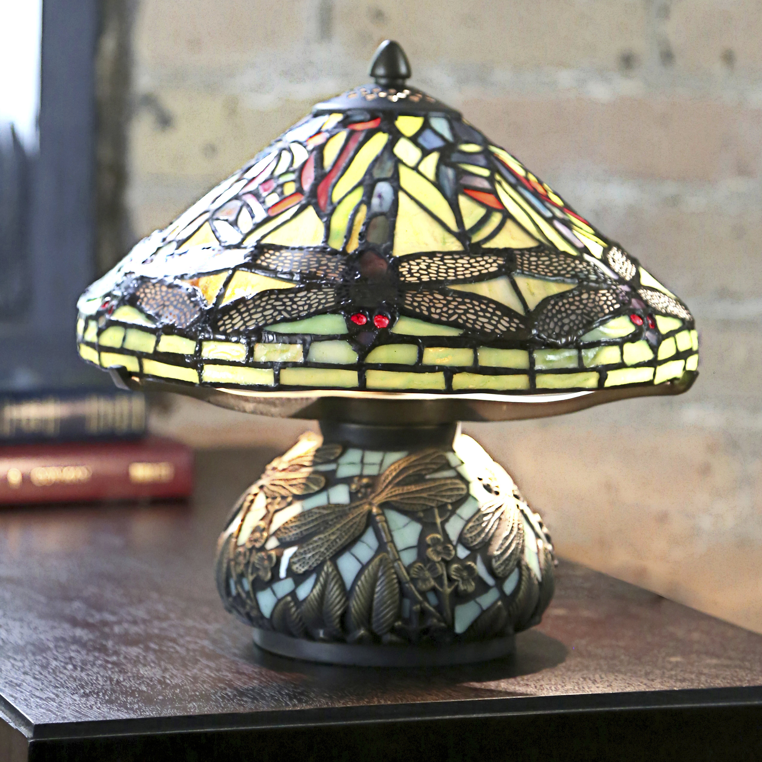 Fleur De Lis Living Creager 11" Mosaic Dragonfly Stained Glass Lamp ...